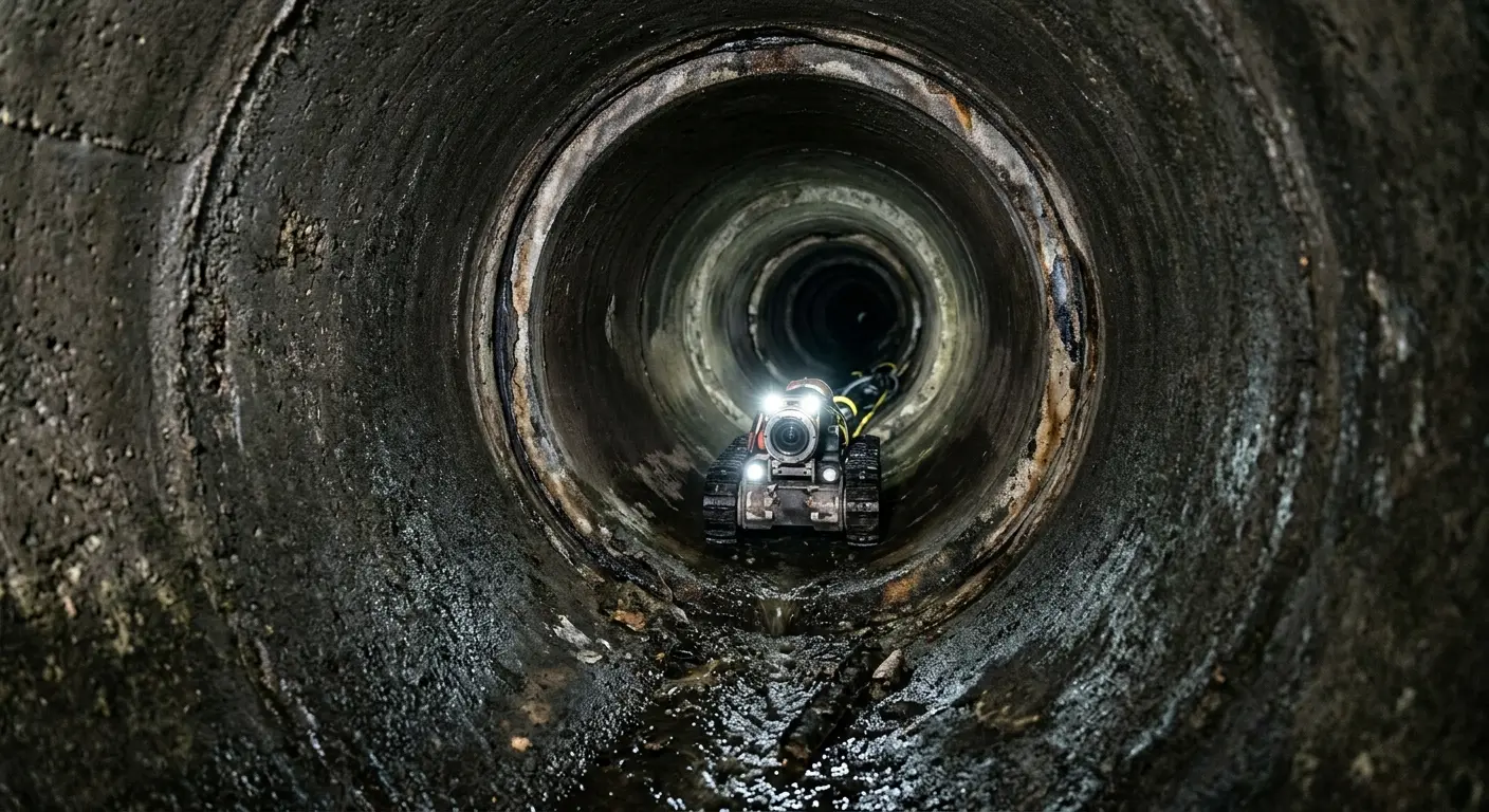 Robotic sewer camera inspecting pipe interior for Sewer Line Repair in Graham